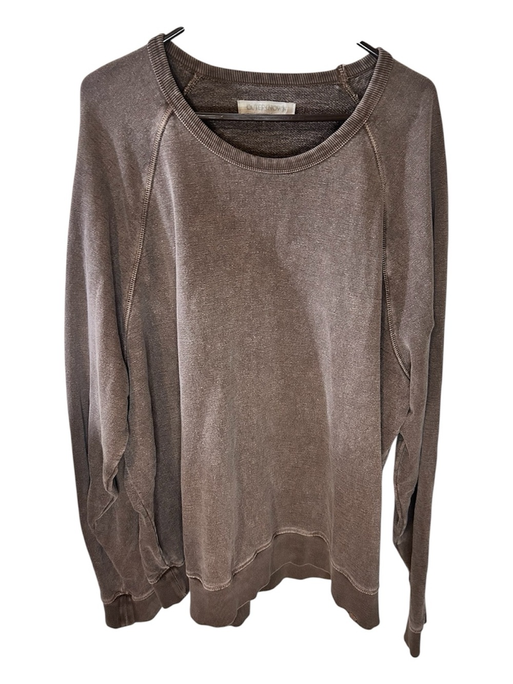 Outerknown cocoa Brown Crewneck raglan sleeve Hemp Organic cotton Sweater. XXL
